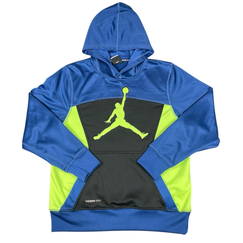 Nike Air Jordan Jumpman Therma Fit Boy’s Blue Black Hoodie Sweatshirt Sz Large